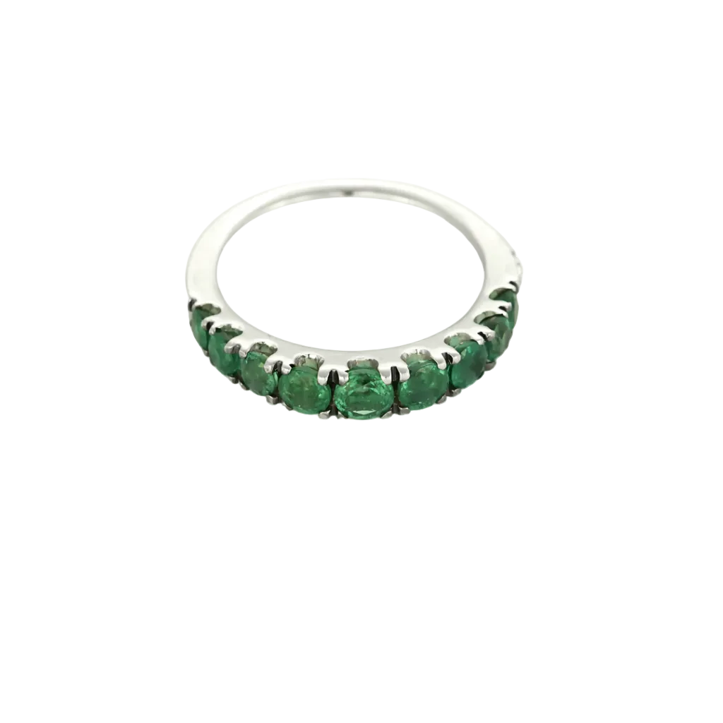 Bague jonc en or blanc et émeraudes