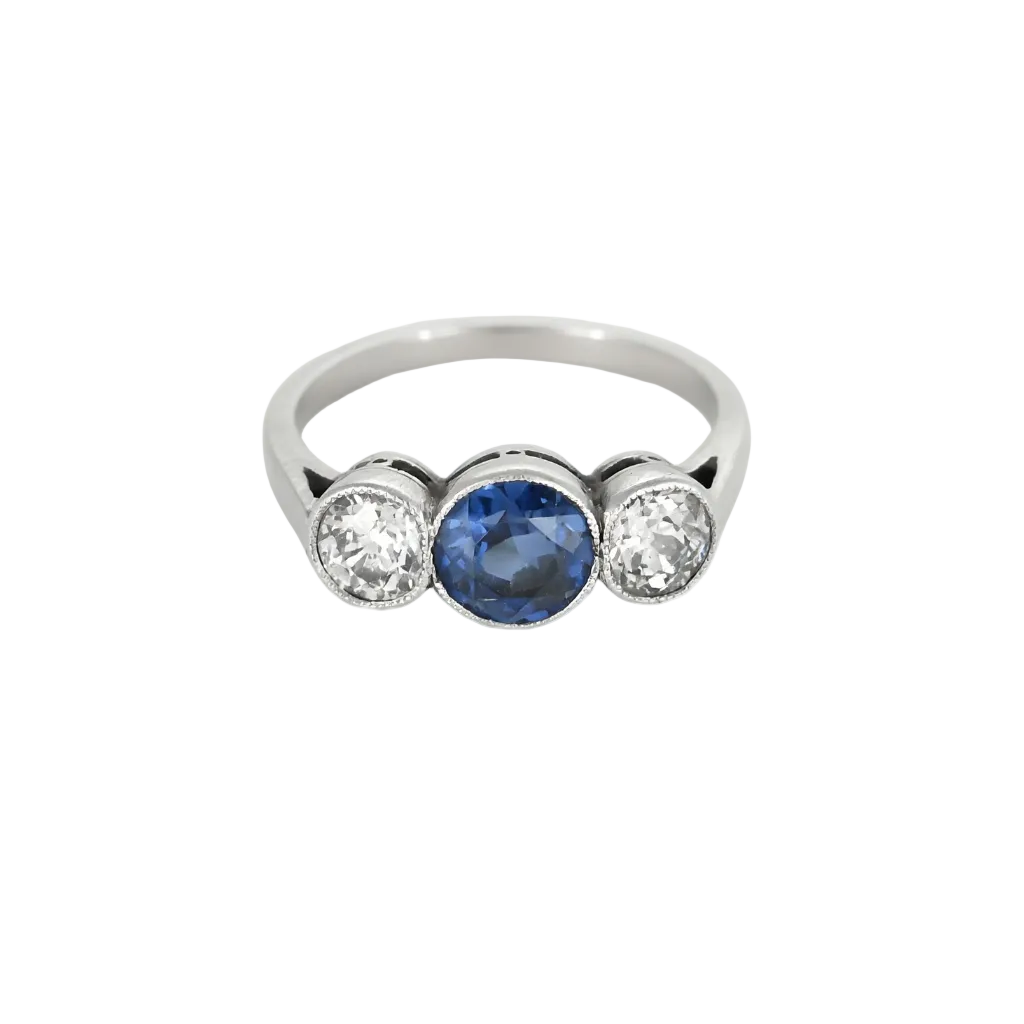 Bague en or gris, platine,  saphir et diamants