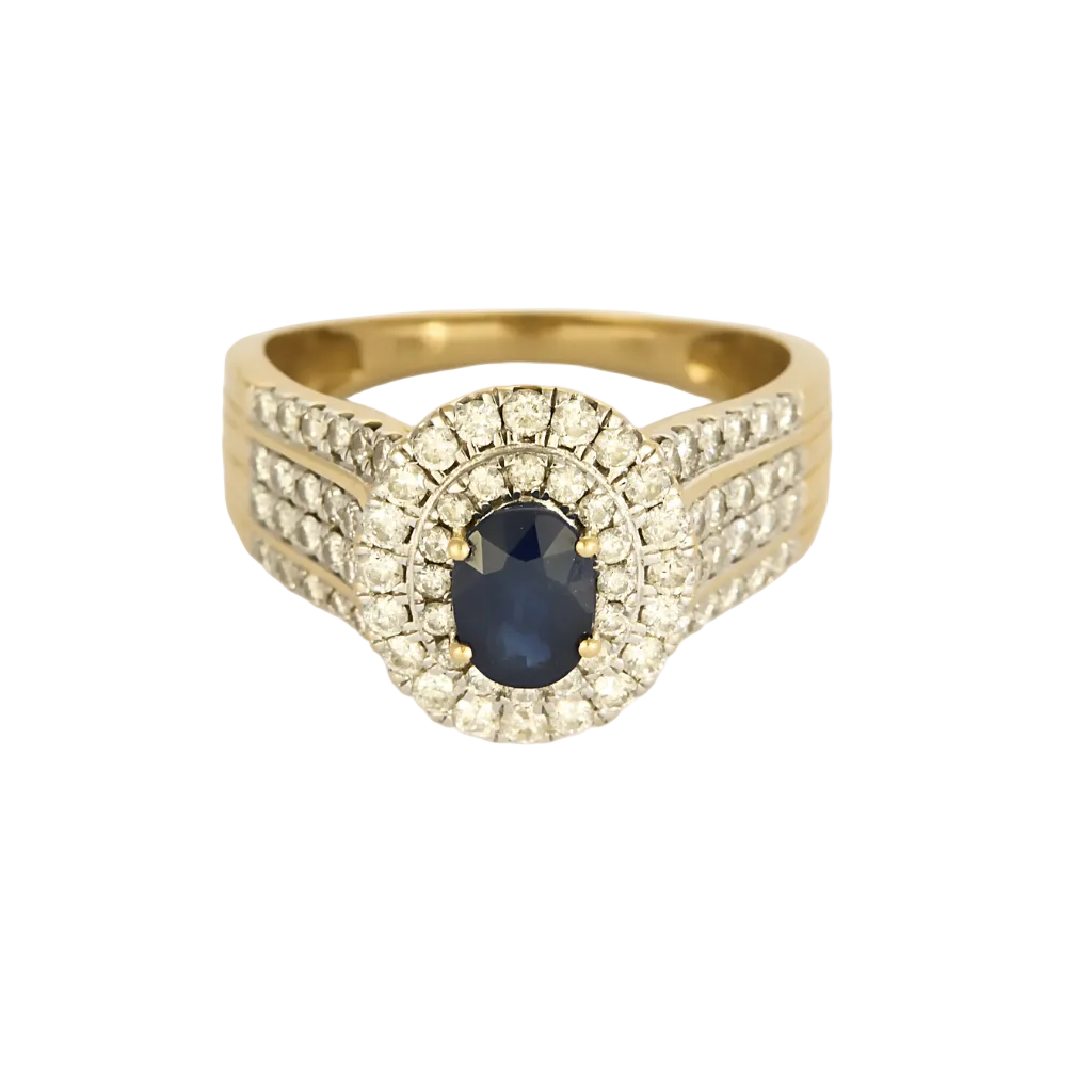 Bague en or jaune, saphir et diamants