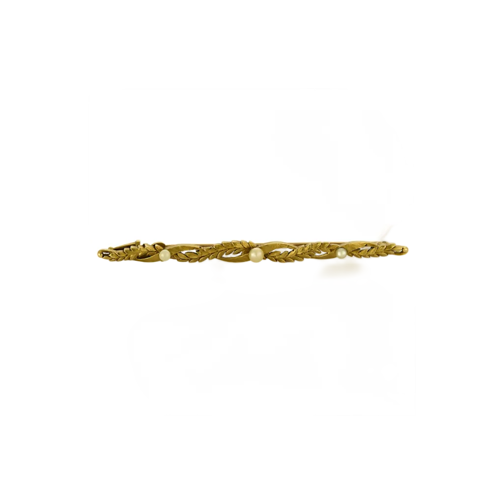Broche barrette en or jaune et perles  blanche