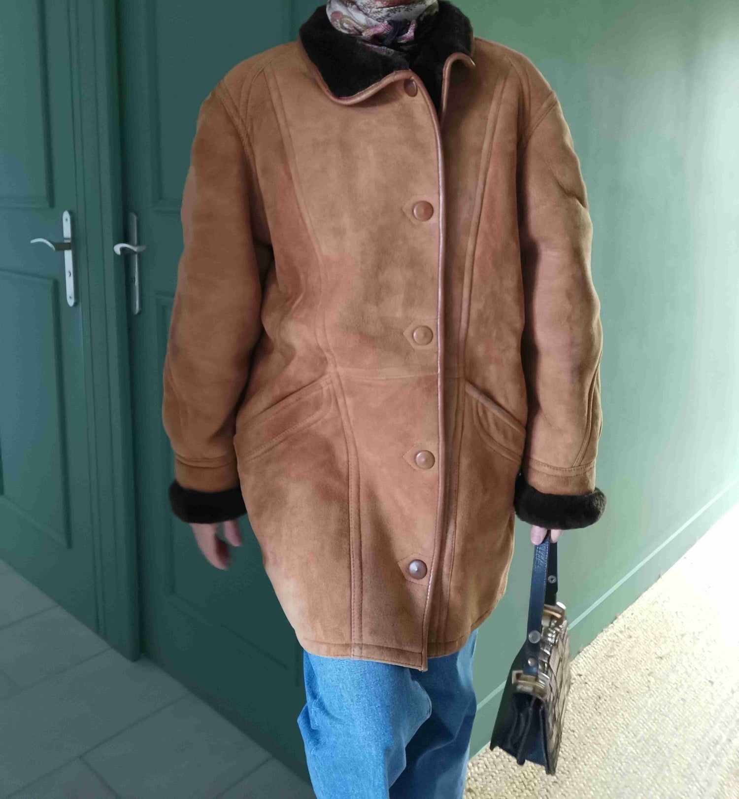 Wool-lined leather coat