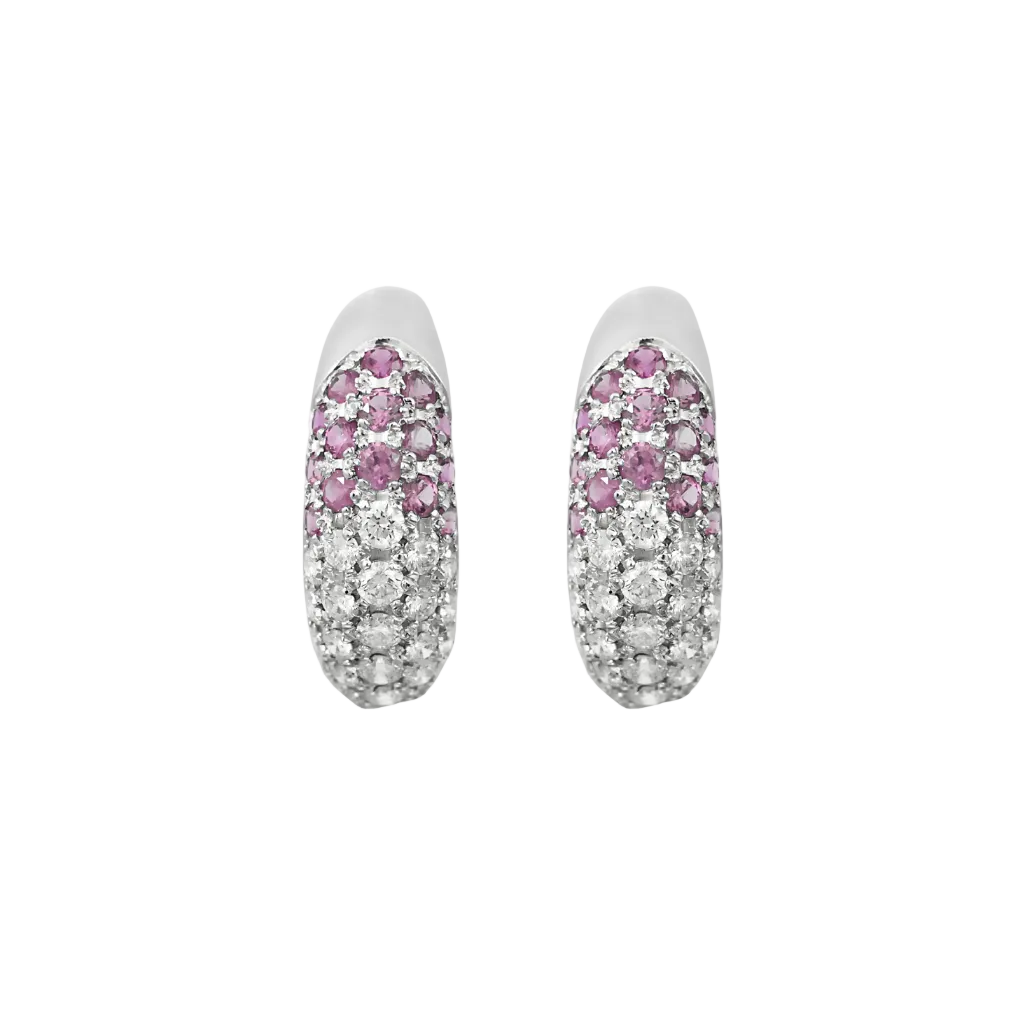 Boucles d'oreilles en or blanc, saphirs roses et diamants