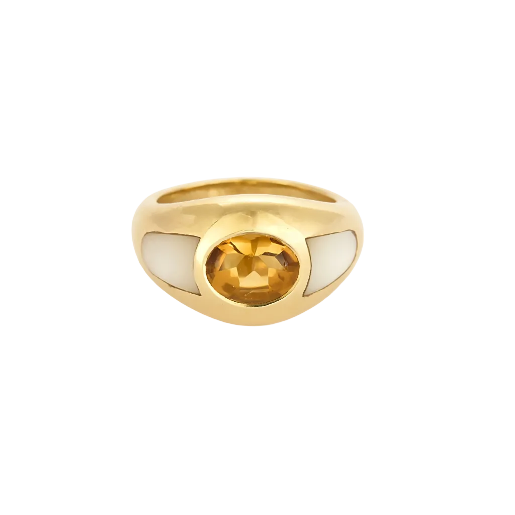 MAUBOUSSIN -  «Aloha» - Bague jonc en or jaune, citrine et nacre blanche
