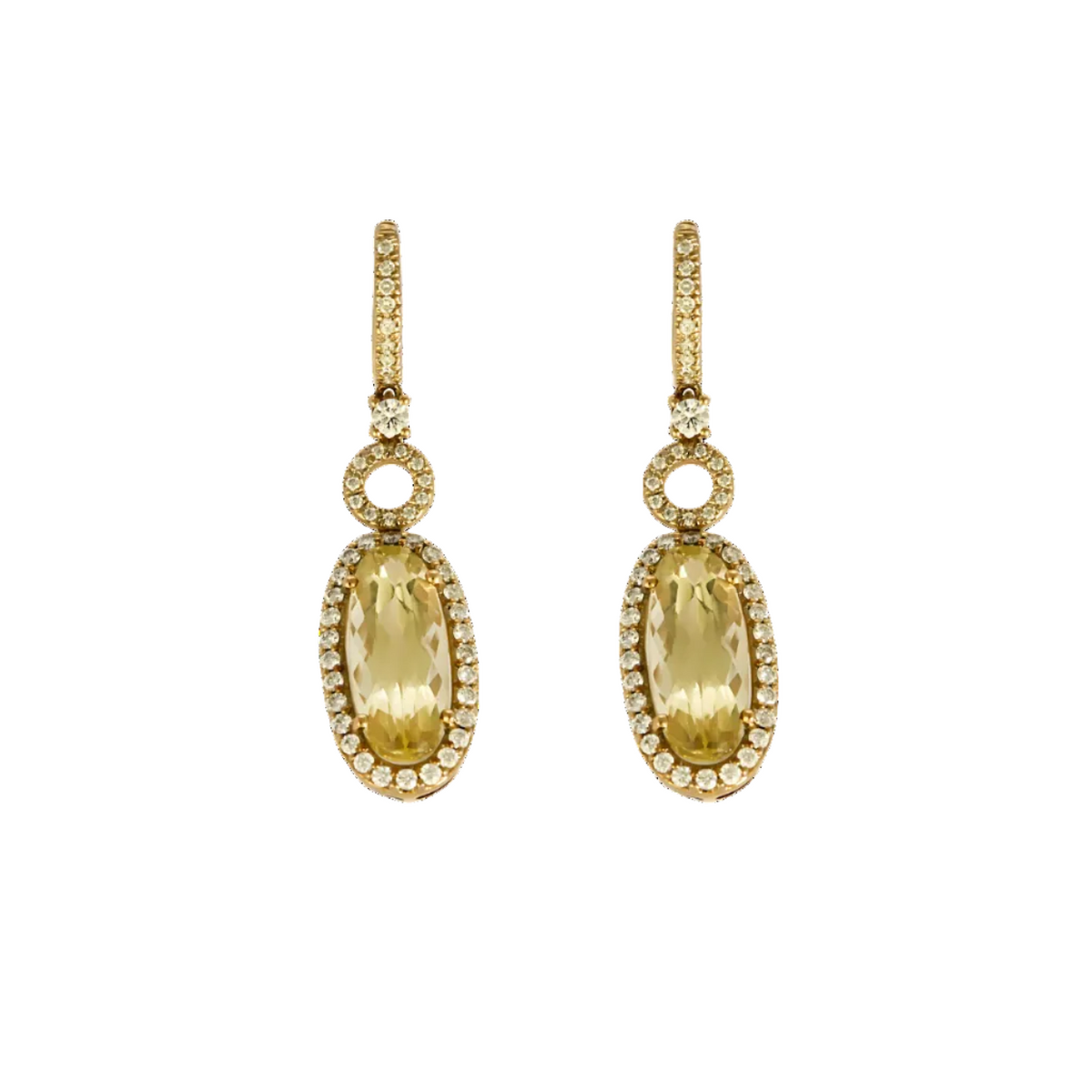 Paire de Pendants d'Oreilles en or jaune , quartz lemon et diamants