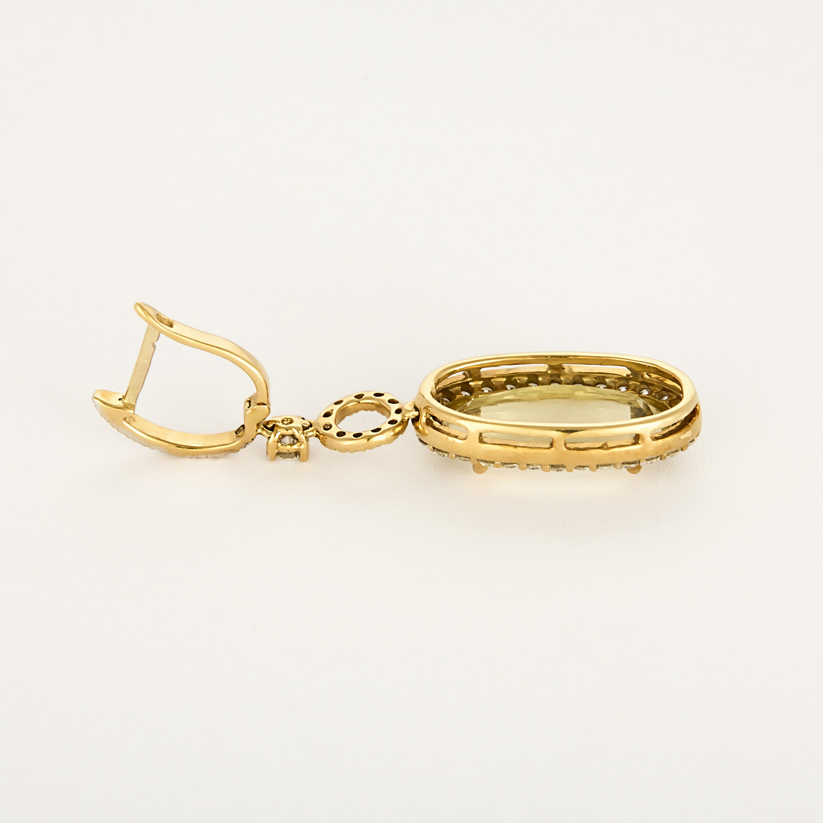 Paire de Pendants d'Oreilles en or jaune , quartz lemon et diamants