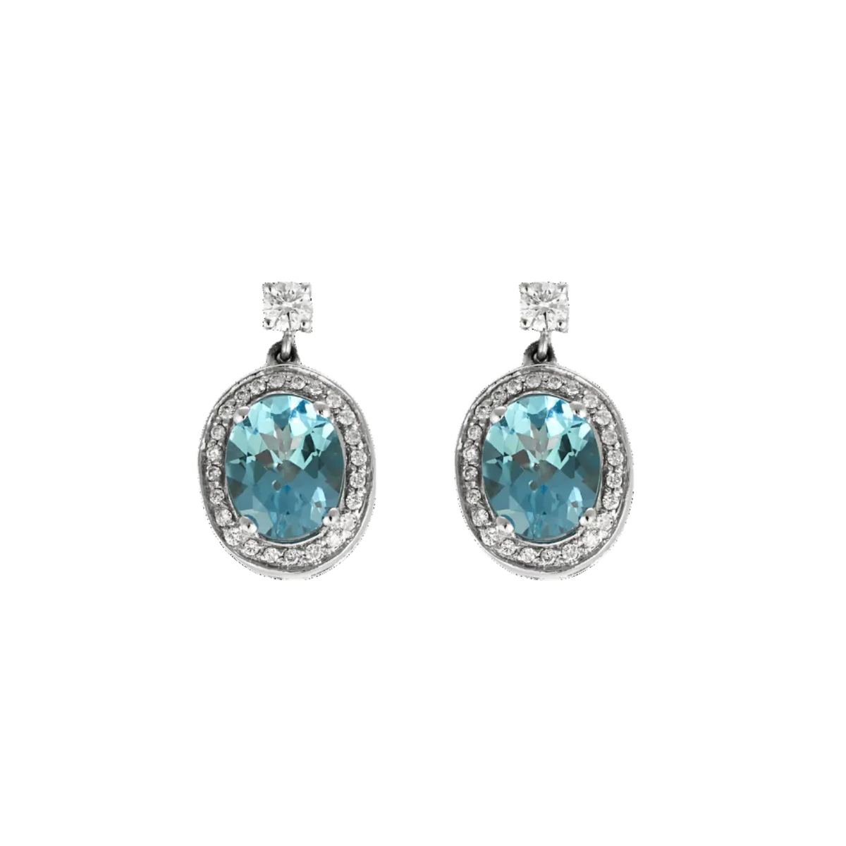 Paire de Pendants d'oreilles en or gris topaze et diamants