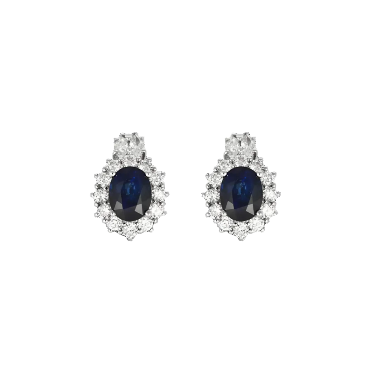 Paire de boucles d'oreilles en or gris, saphirs et diamants