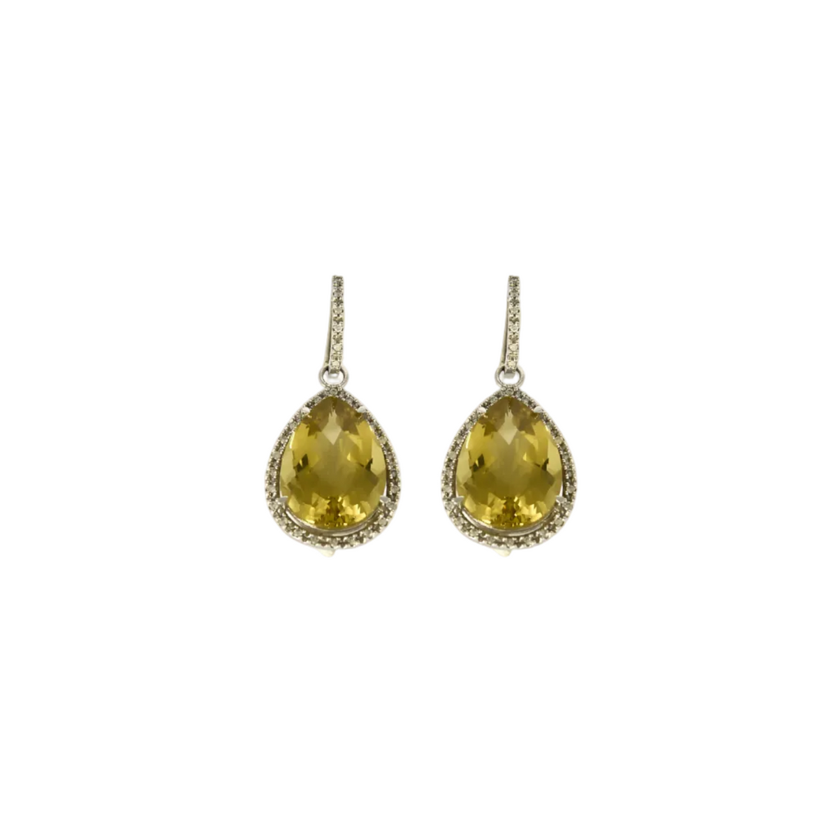 Paire de Pendants d'oreilles en or gris, quartz lemon et diamants