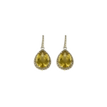 Paire de Pendants d'oreilles en or gris, quartz lemon et diamants