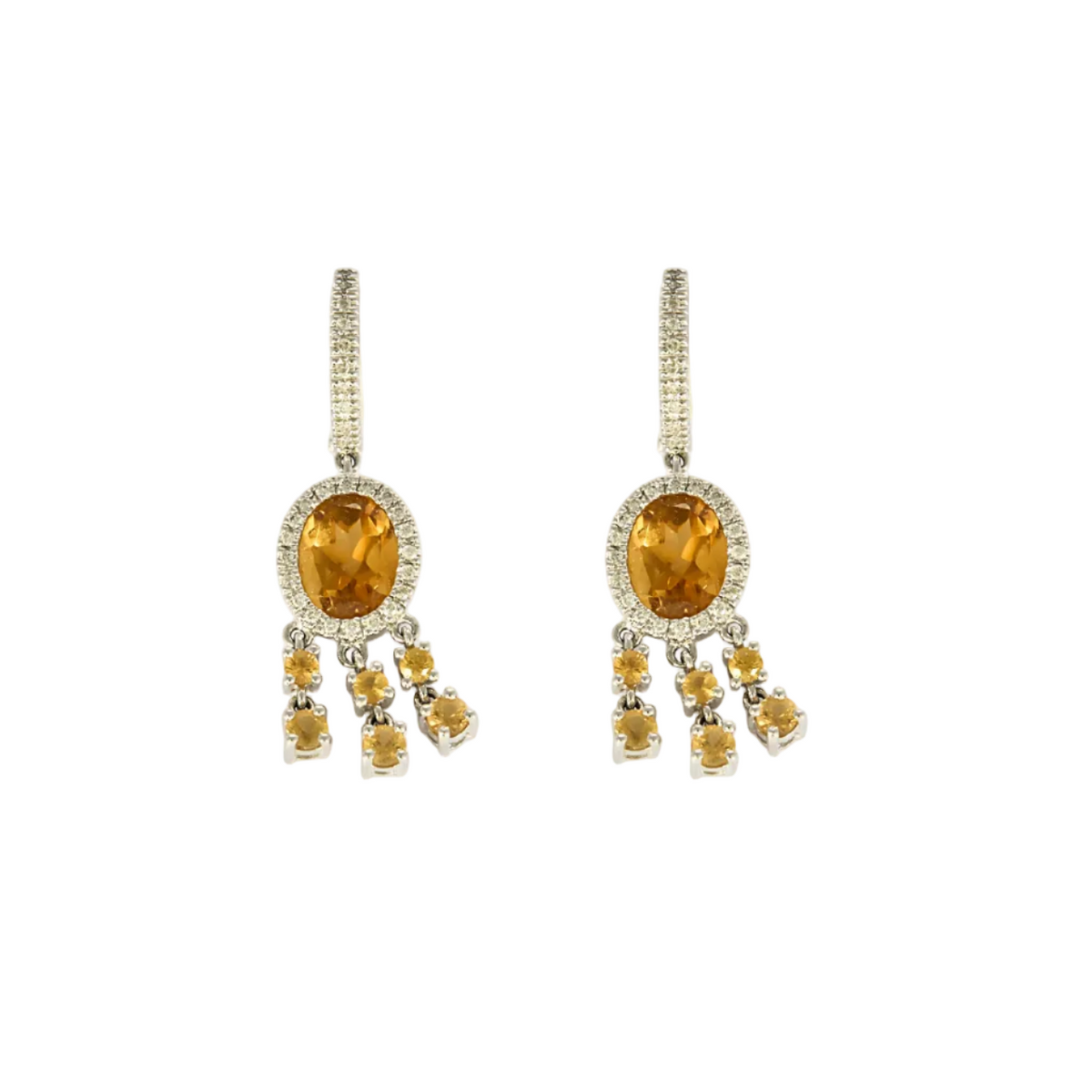 Paire de Pendants d'Oreilles en or 14K, citrine et diamants