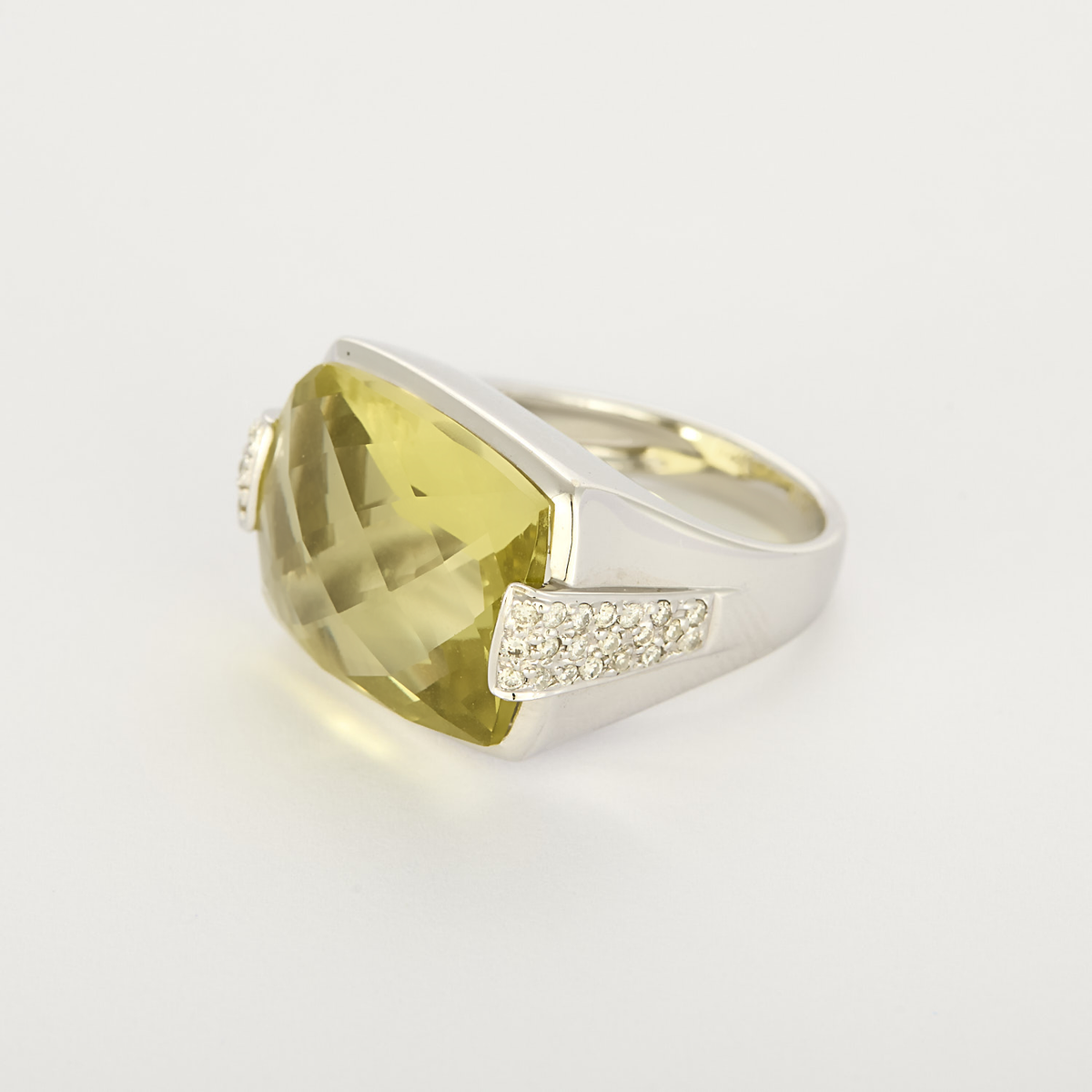 Bague cocktail or 14K quartz lemon et diamants