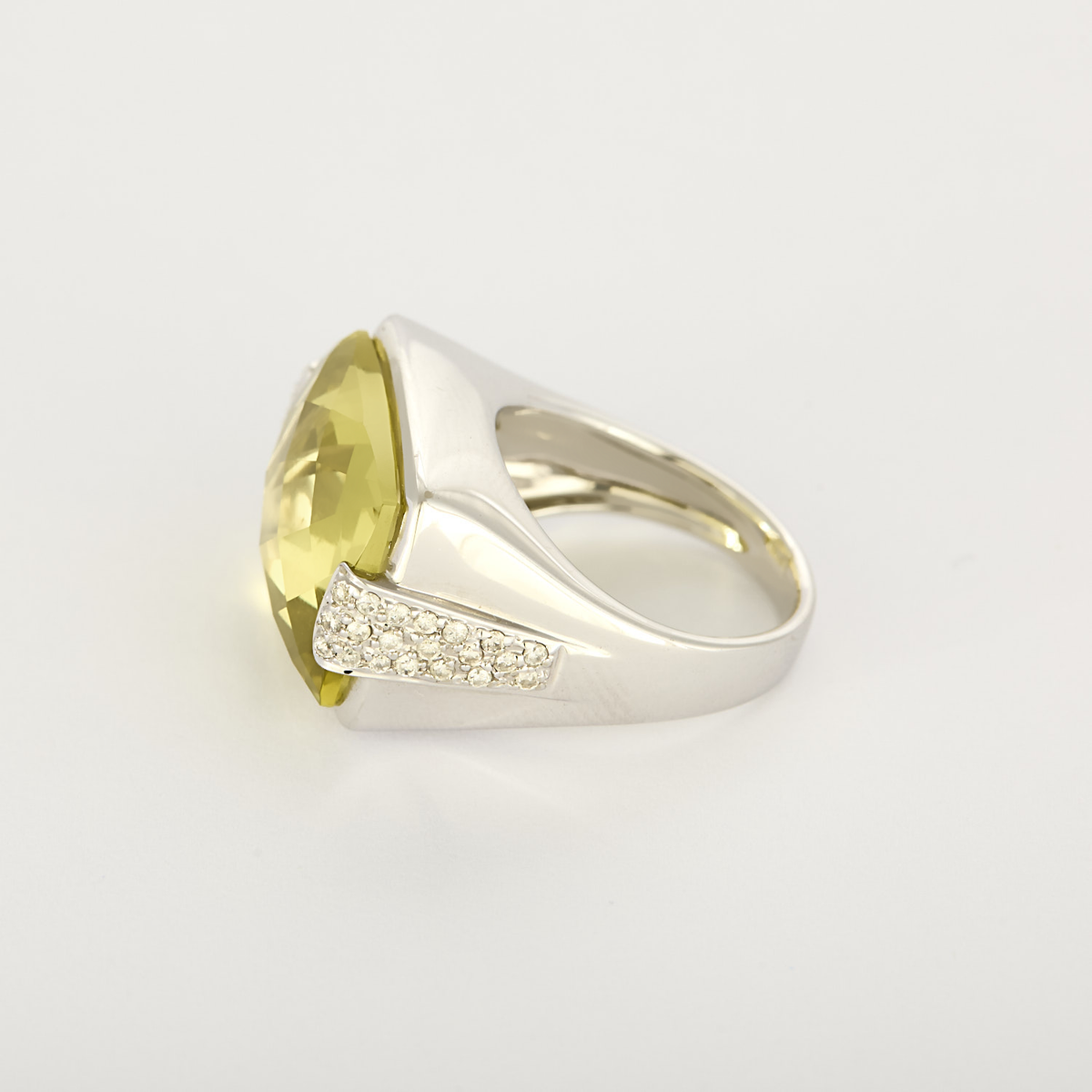Bague cocktail or 14K quartz lemon et diamants