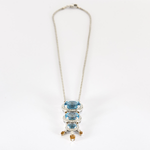 Collier en or gris, diamants et topazes bleues, citrines