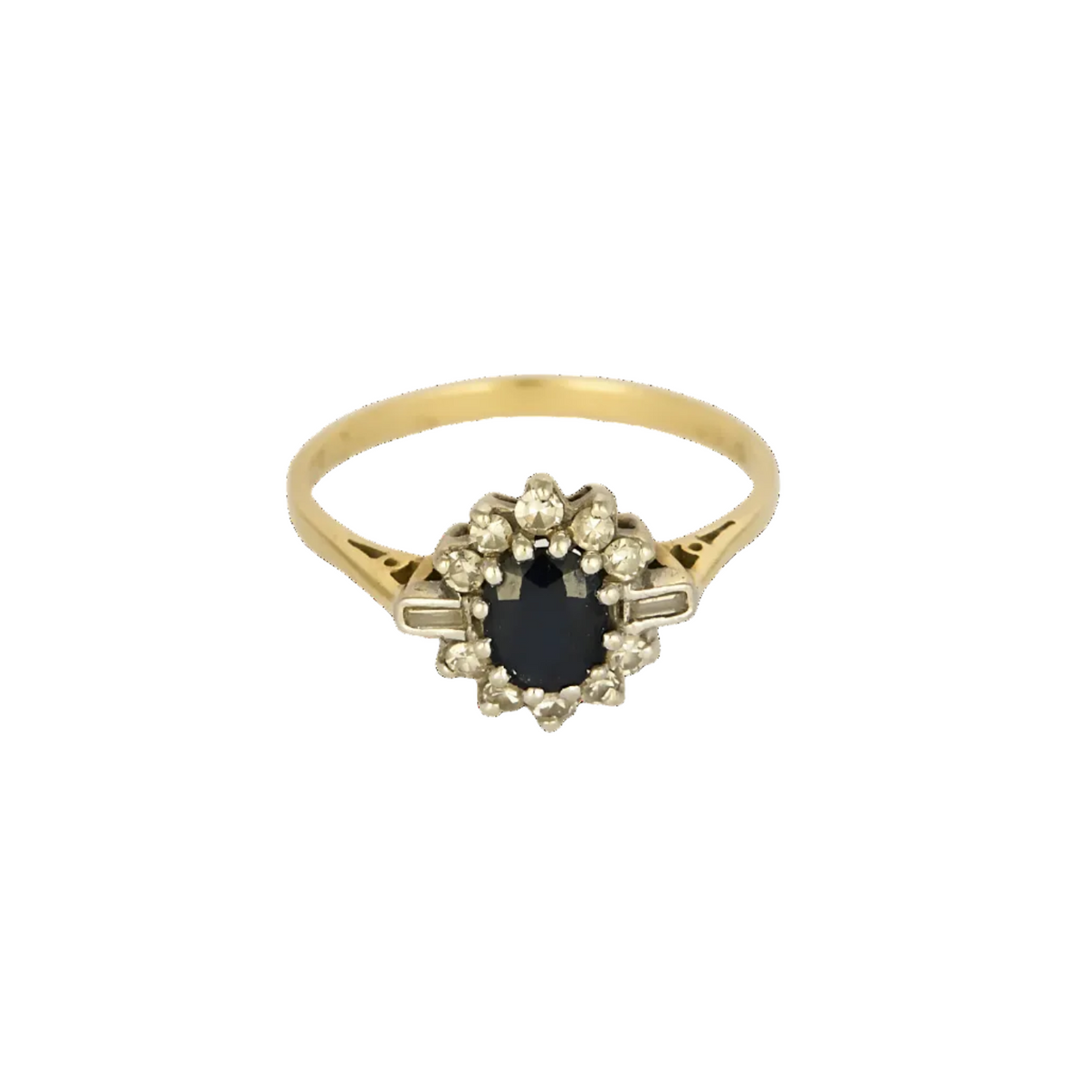 Bague marguerite en or jaune, or blanc, saphir et diamants