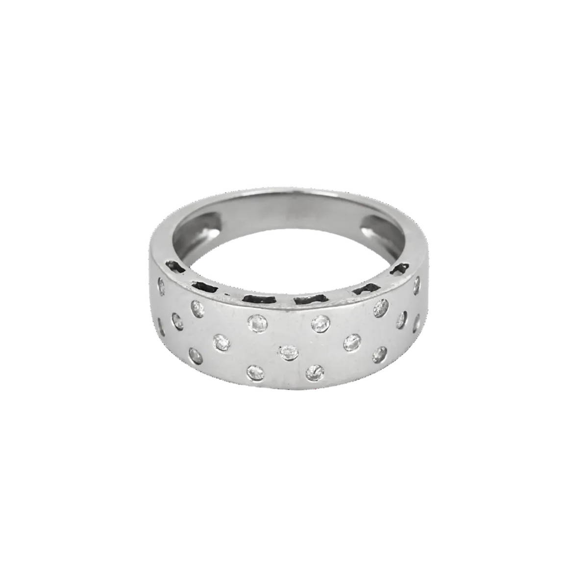 Bague bandeau en or gris et petits diamants