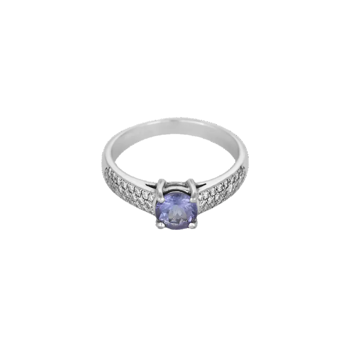 Élégante bague Solitaire en or blanc, tanzanite et diamants