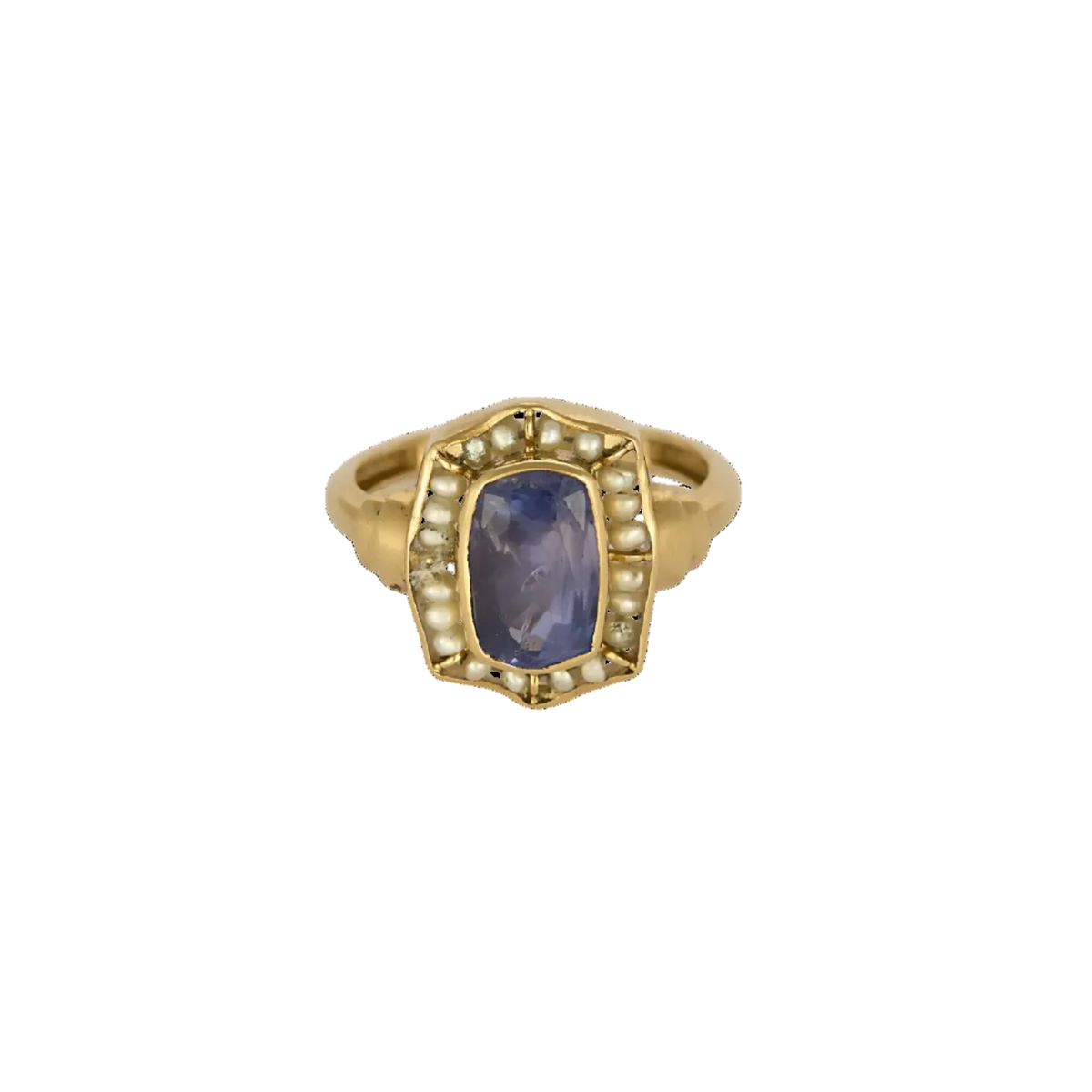 Bague en or jaune, saphir : 2 carats et perles blanches de semences