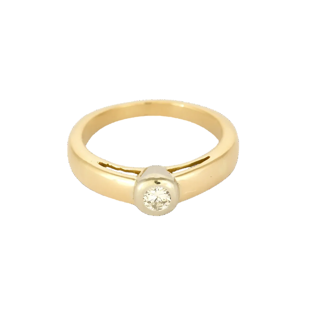 Bague Solitaire en or jaune, or blanc et diamants