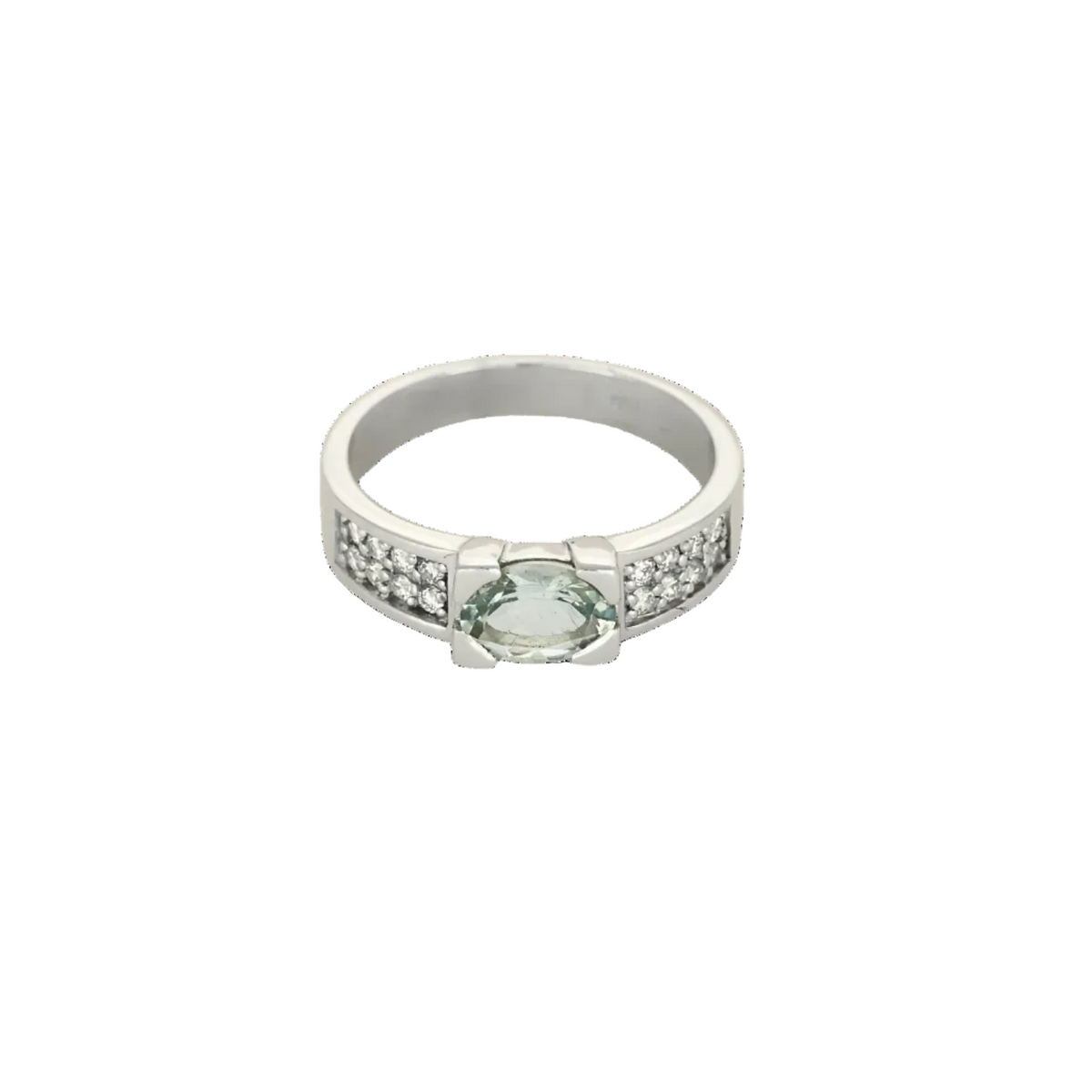 Bague en or gris aigue marine et diamants