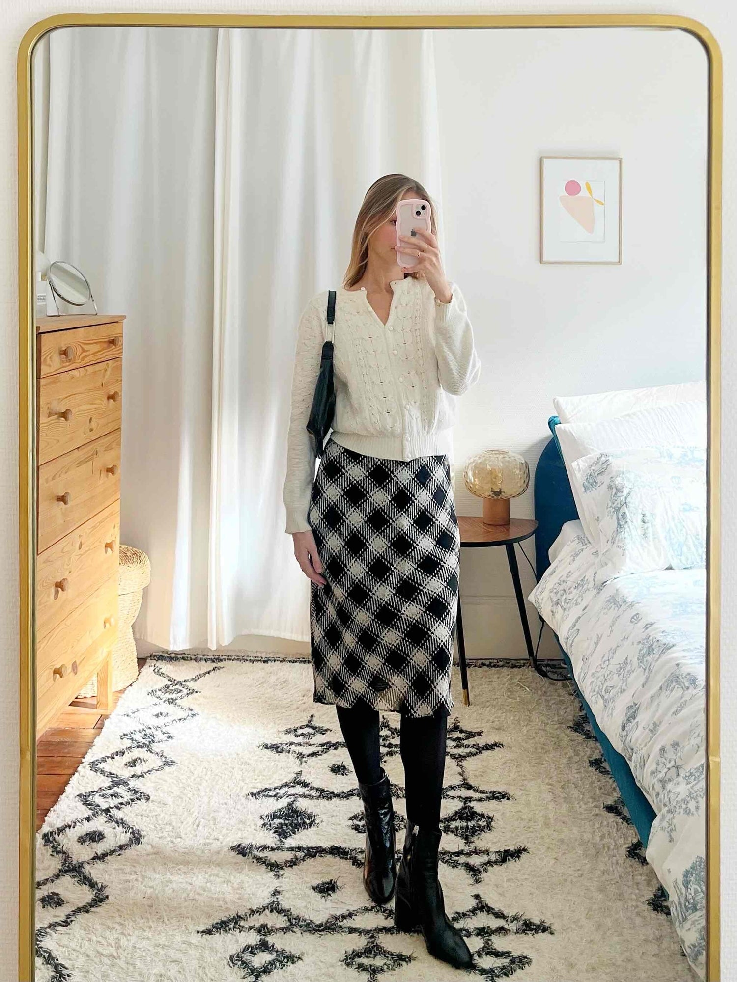 Checkered midi skirt