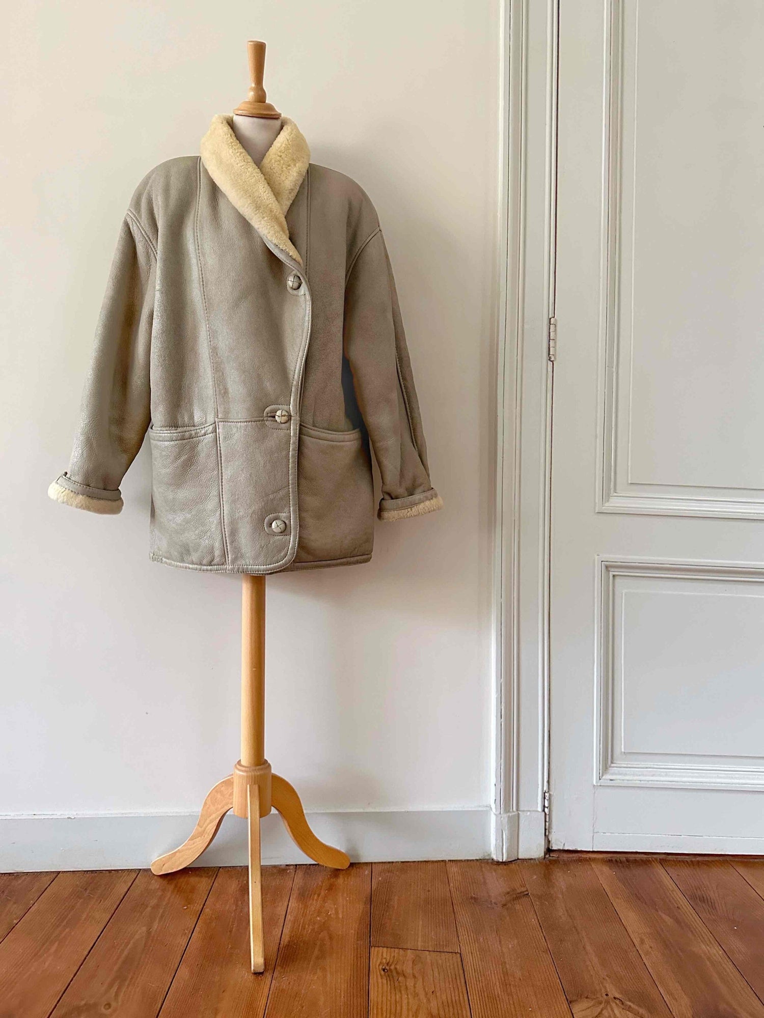 Wool-lined leather coat