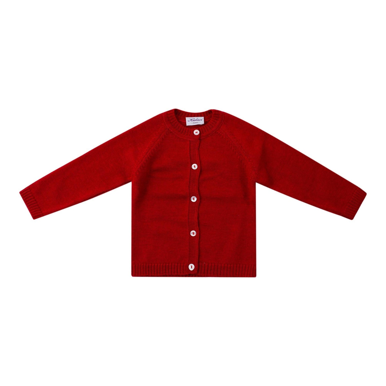 Alenza, Gilet col rond 100% laine mérinos, ROUGE - Alenza, Round neck cardigan 100% merinos wool, RED