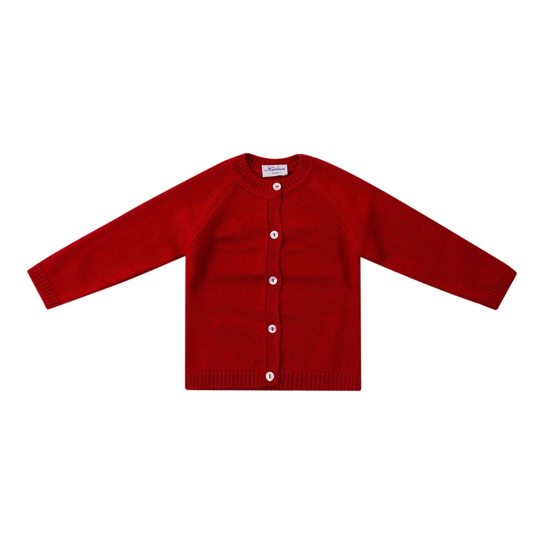 Alenza, Gilet col rond 100% laine mérinos, ROUGE - Alenza, Round neck cardigan 100% merinos wool, RED