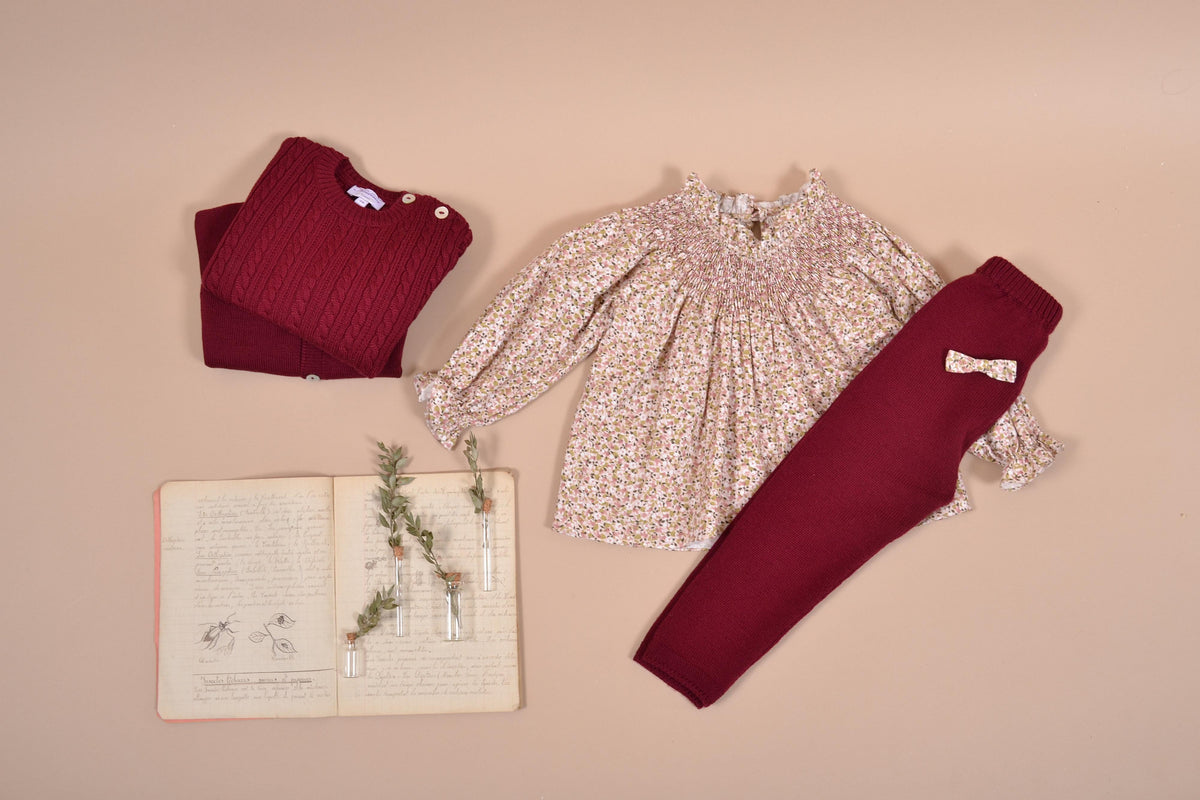 Alenza, Round neck cardigan 100% merinos wool, Burgundy