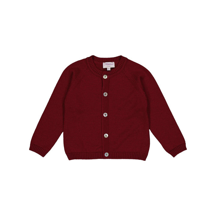 Alenza, Round neck cardigan 100% merinos wool, Burgundy