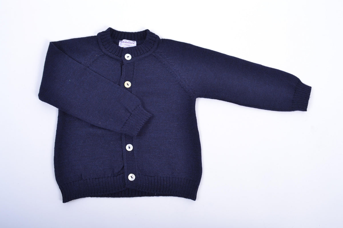 Alenza, RoundAlenza, Gilet col rond 100% laine mérinos, Marine -  neck cardigan 100% merinos wool, Marine