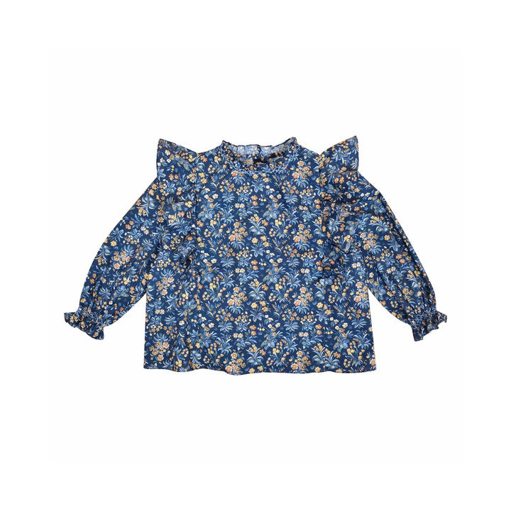 Angélique, Blouse col haut volanté et smockéen Liberty of London - Floral Fable