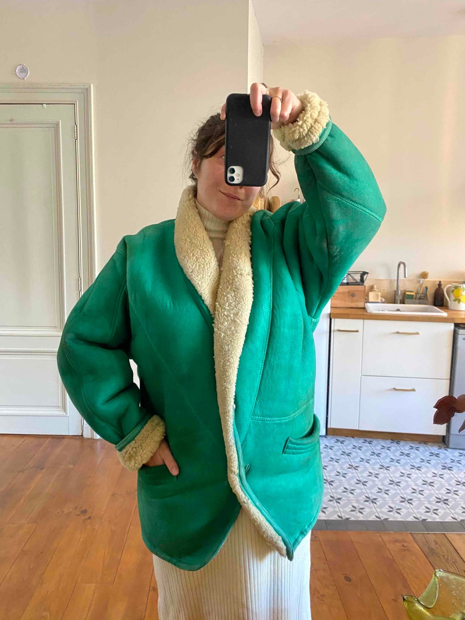 Wool-lined leather coat