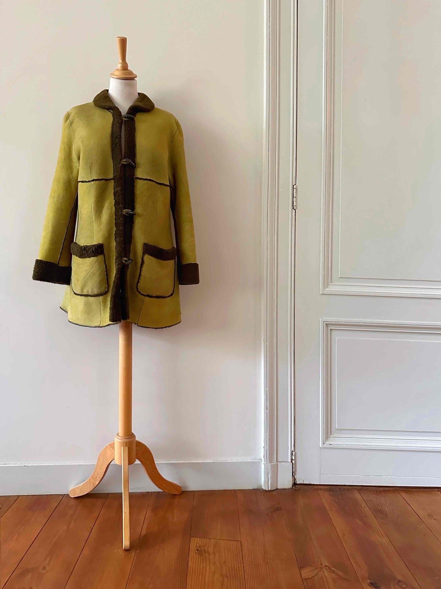 Wool-lined leather coat