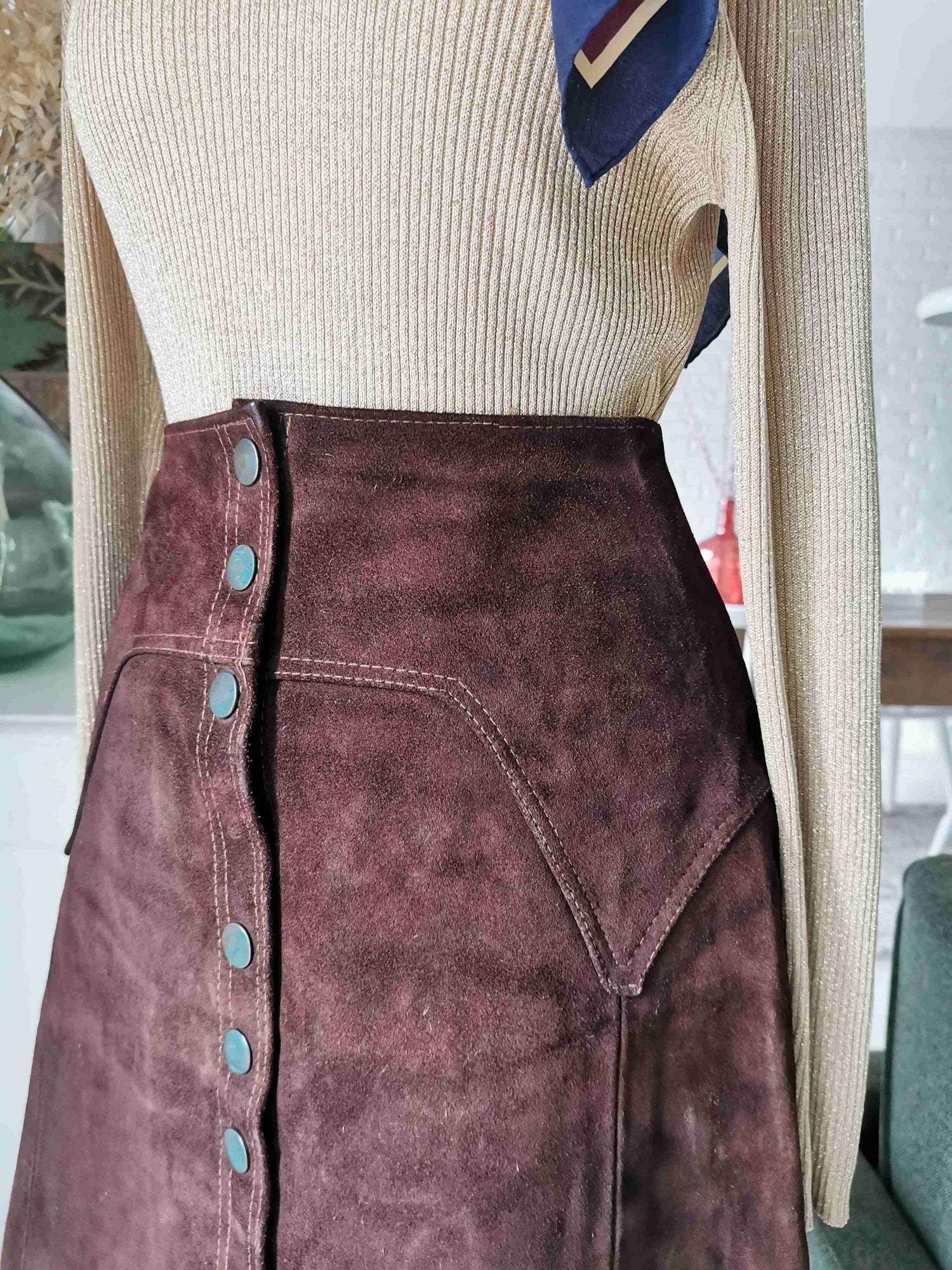 Suede trapeze skirt