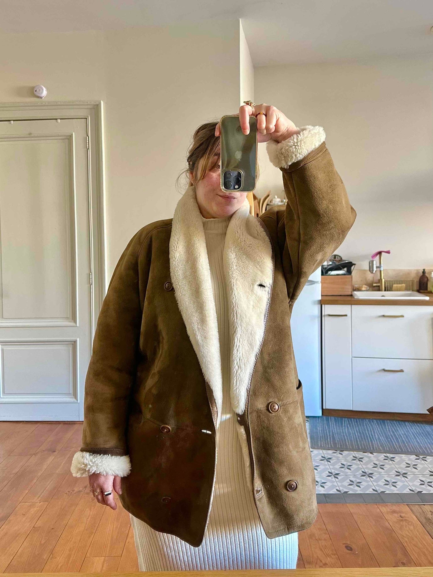 Wool-lined leather coat