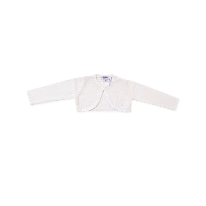 Béatrice, 1 button girl bolero, 100% merinos wool, Off-white