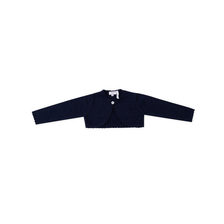 Béatrice, Boléro fille 1 bouton, 100% laine mérinos, Marine