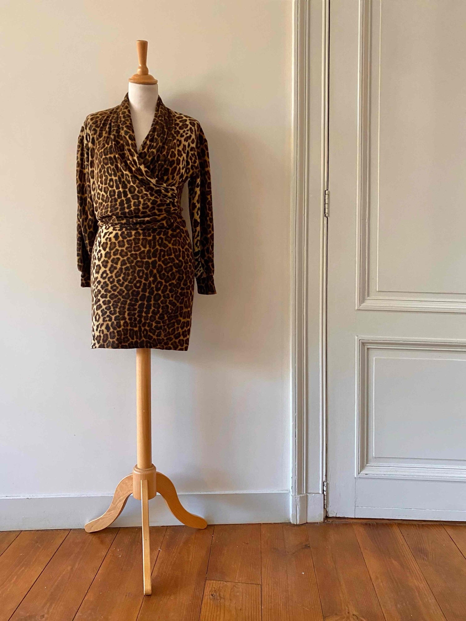Leopard print dress in angora wool
