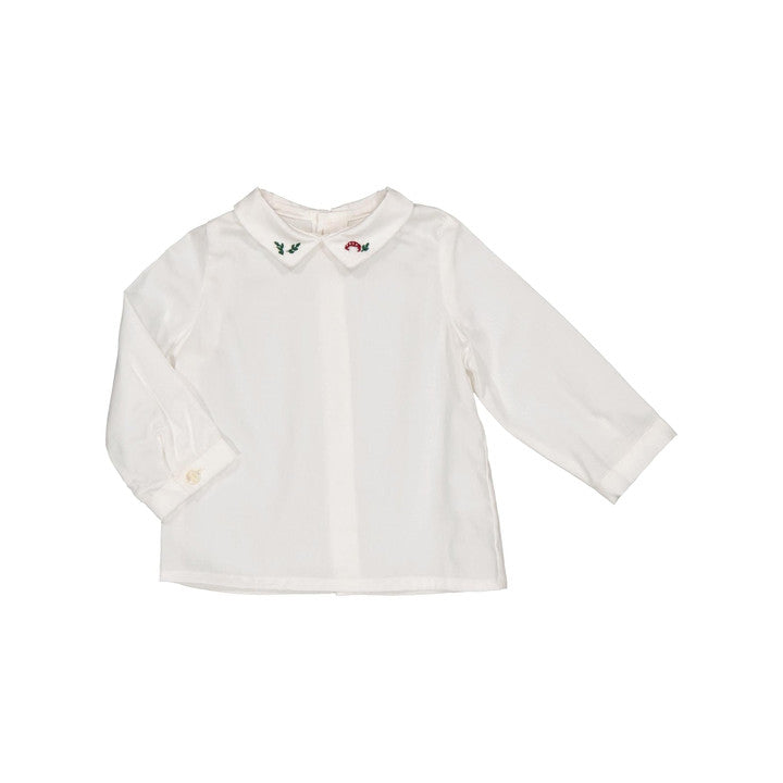 Billy, Boy blouse, in Organic off white Twill / Red mushroom