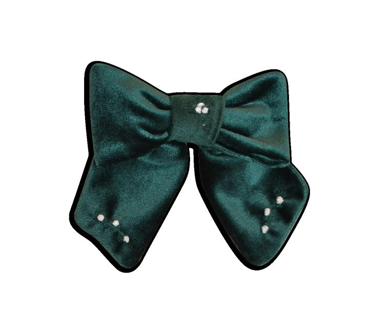 Bonnie-B, Barrette à gros nœud, brodée à la main, en velours vert émeraude