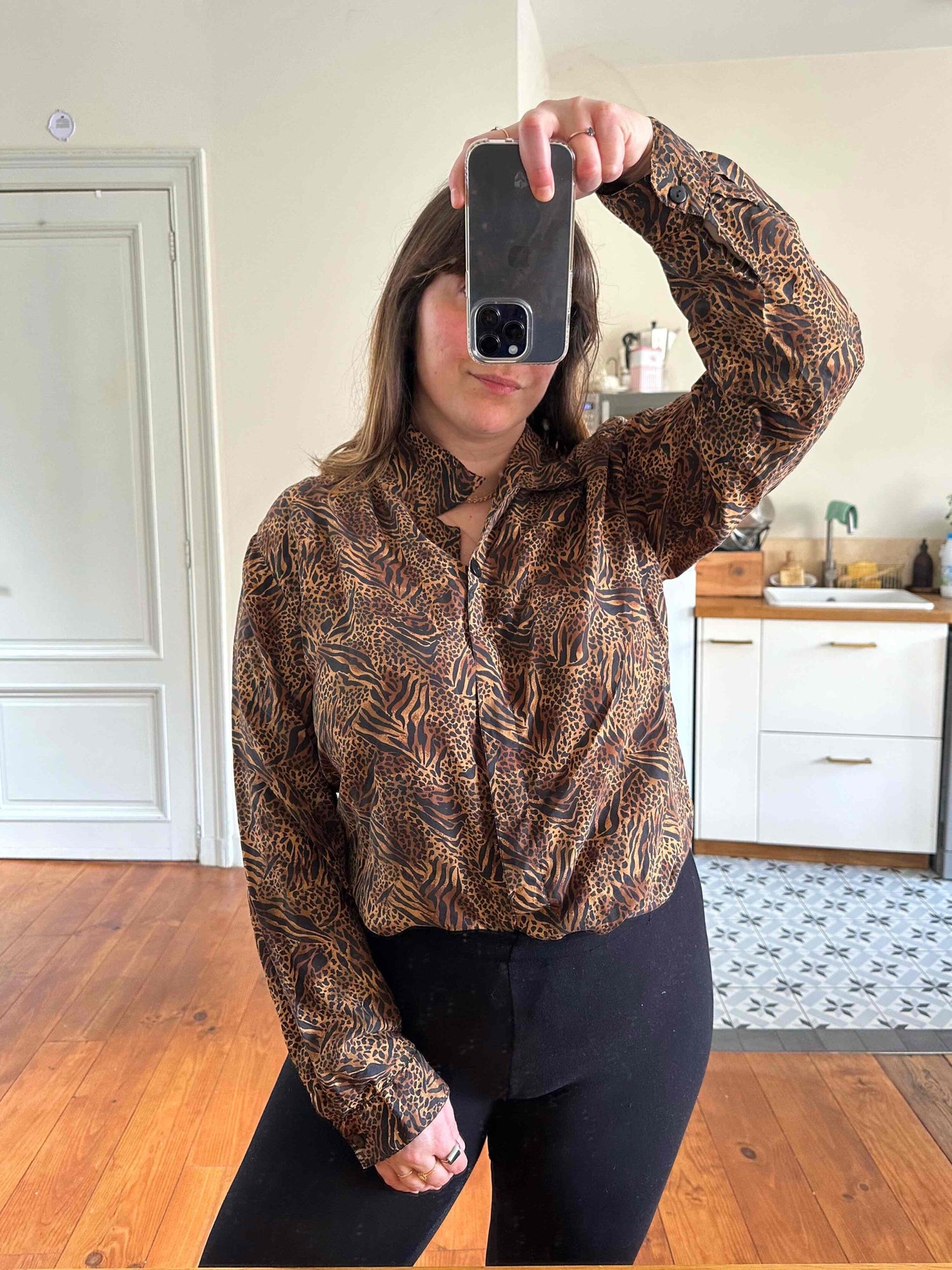 Leopard print silk blouse