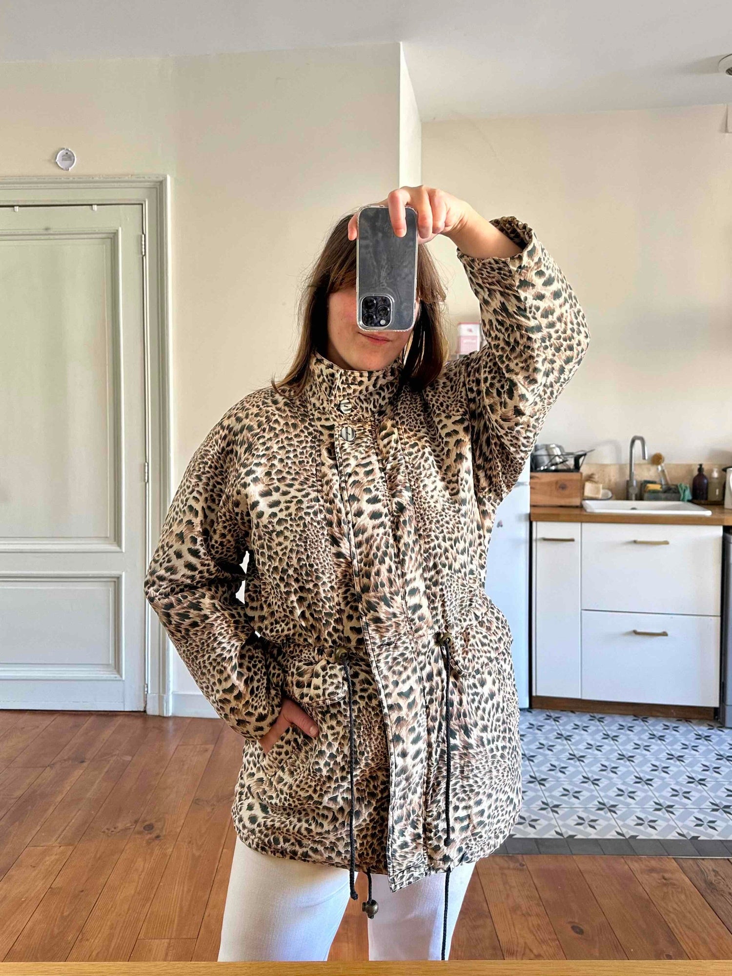 Doudoune léopard en soie