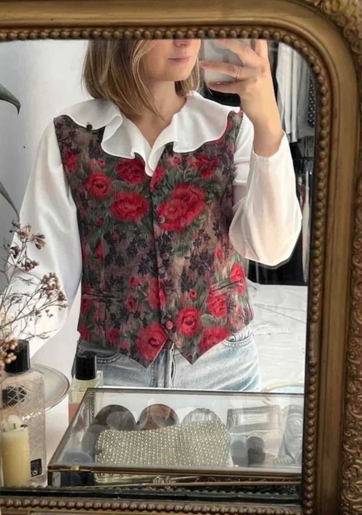 Flower-print vest