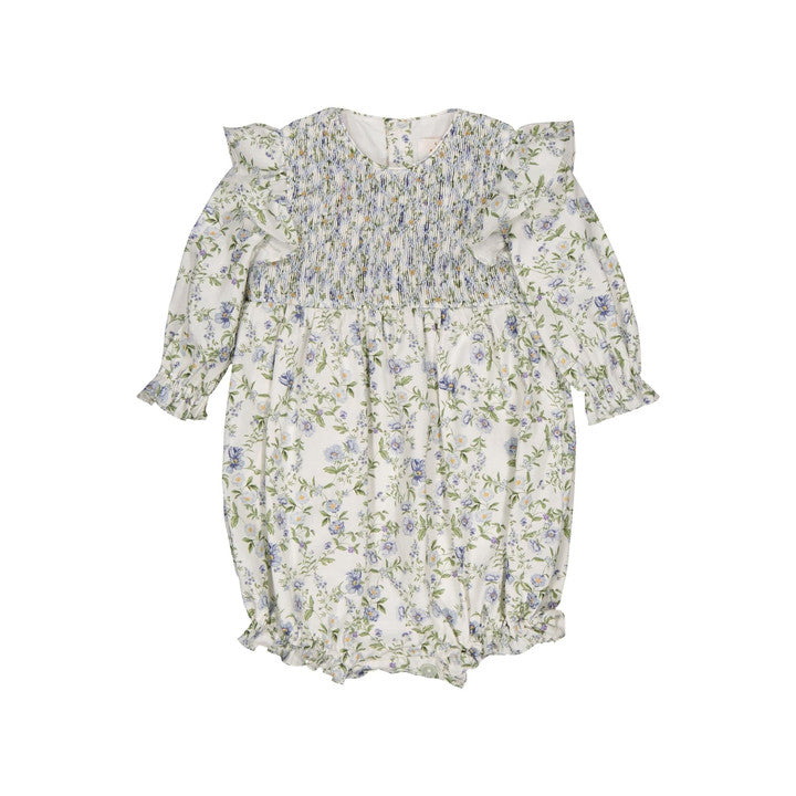 Capucine, barboteuse en imprimé romantique avec des fleurs bleues