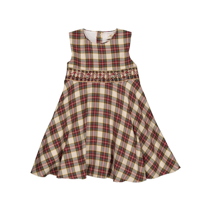 Carmine, robe à smocks en tartan rouge