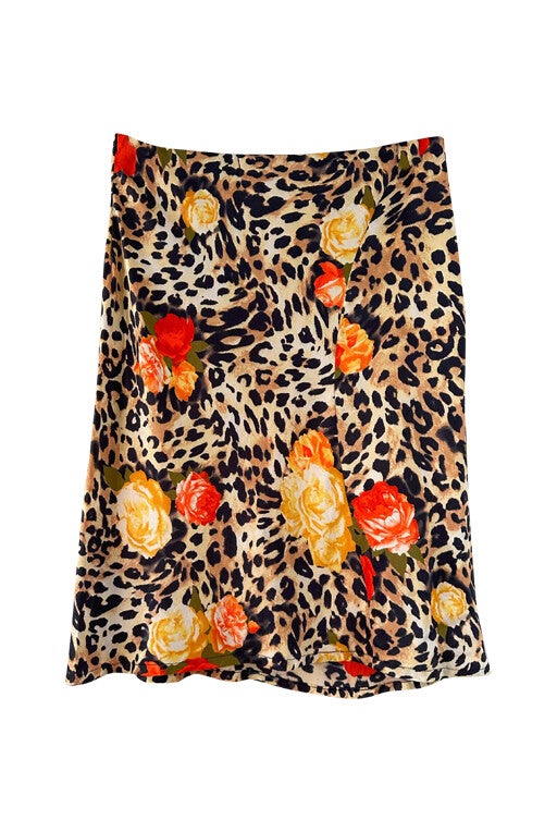 Leopard print silk skirt
