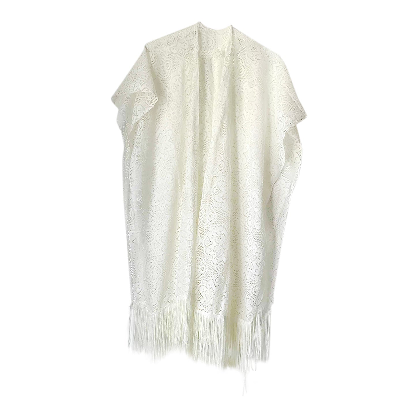 Embroidered shawl with fringes