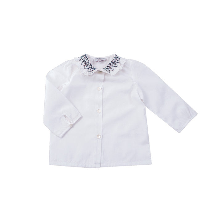 Nour. chemise en popeline blanche à col brodé marine