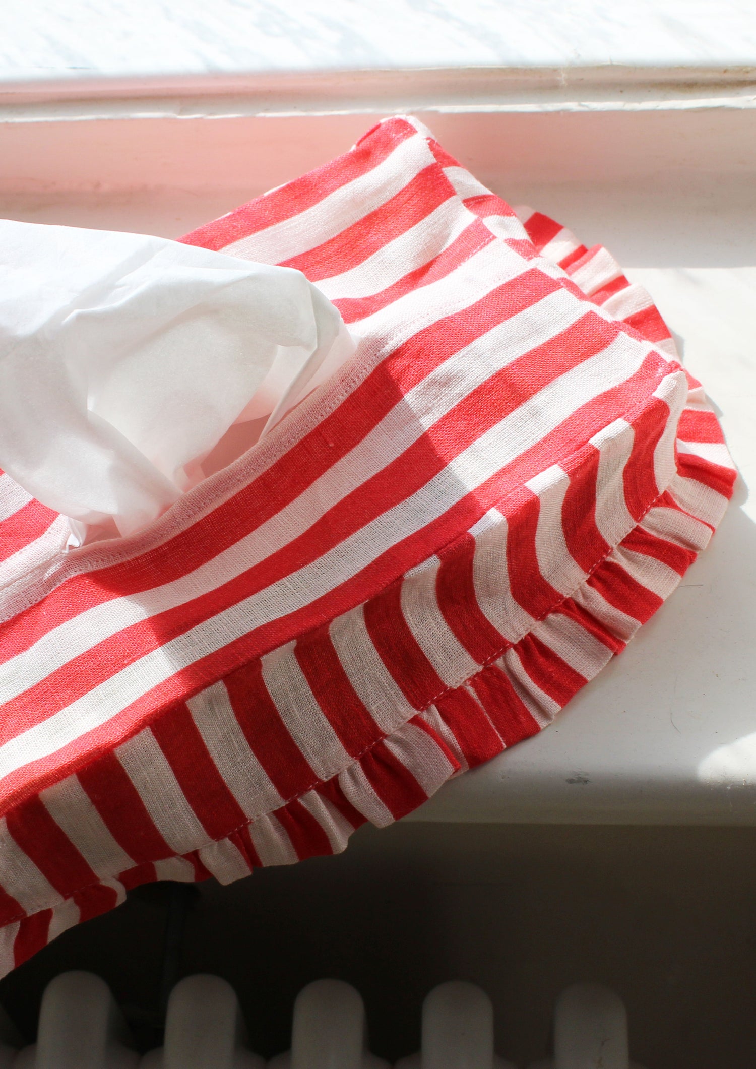 Cherry Red Candy Stripe Rectangle Tissue Box Cover