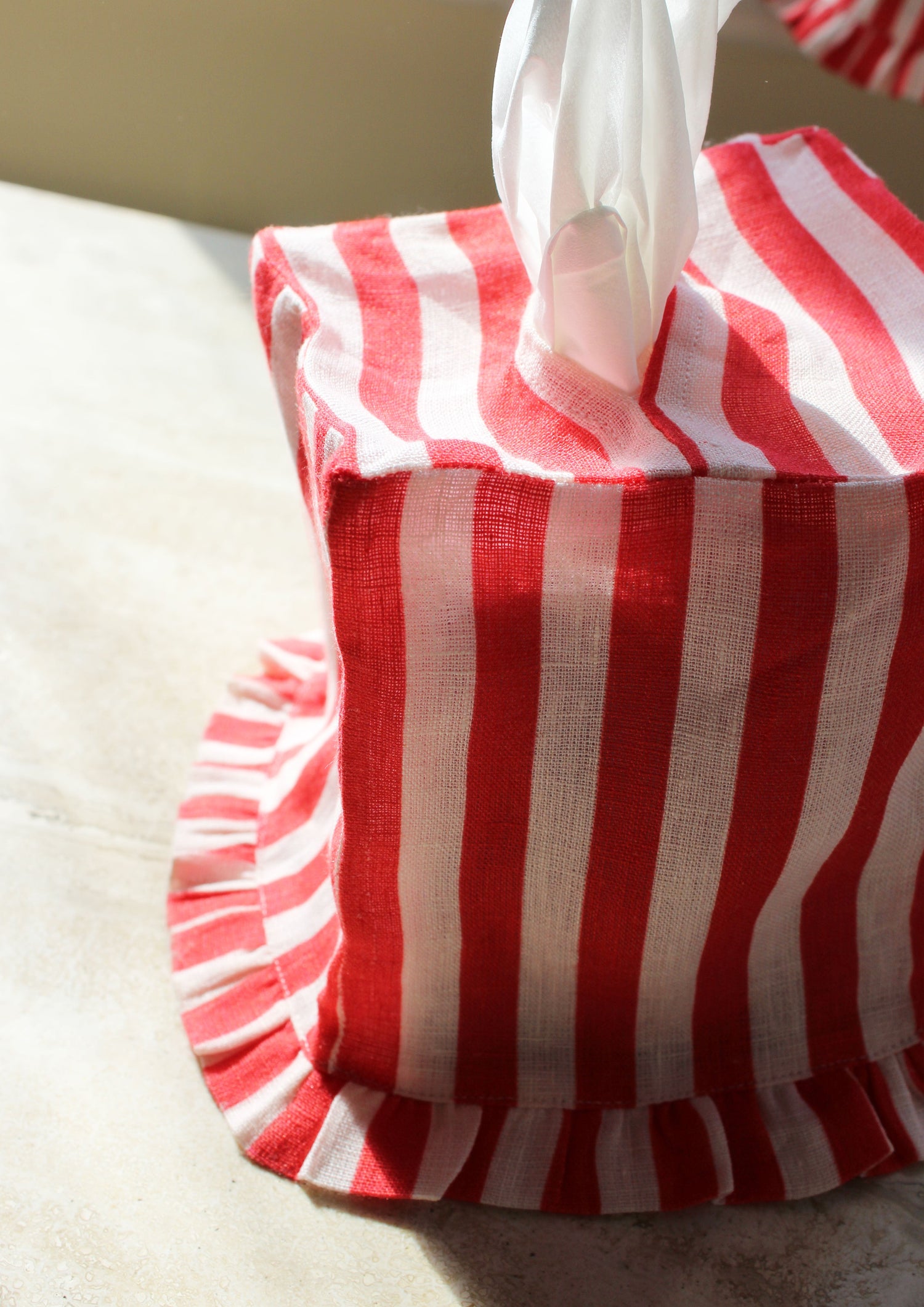 Cherry Red Candy Stripe Square Tissue Box Cover